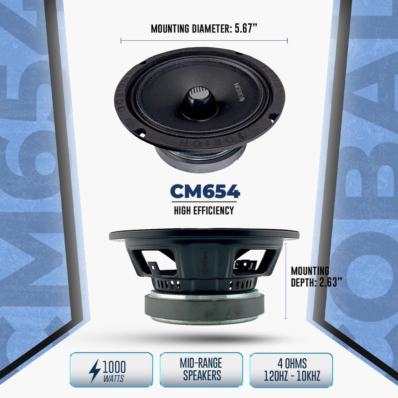 Orion مكبرات صوت أورين كوباالت CM654 عالية الكفاءة 6.5 بوصة، 1000 واط أقصى طاقة، 250 واط RMS، 4 أوم، 1.5 بوصة لفائف صوت - نظام صوتي احترافي للسيارات، مكبرات صوت متوسطة المدى (زوج)  - Image 4